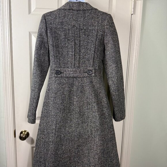 H&M Grey Herringbone Wool-Blend Long Coat Size 34 - Picture 4 of 14